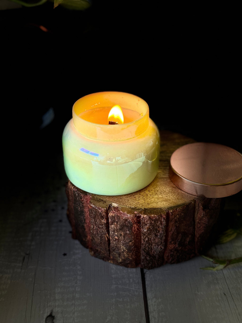 Luxury Iridescent Glass Soy Wax Candle – Handmade Decorative Jar Candle with Rose Wax Design