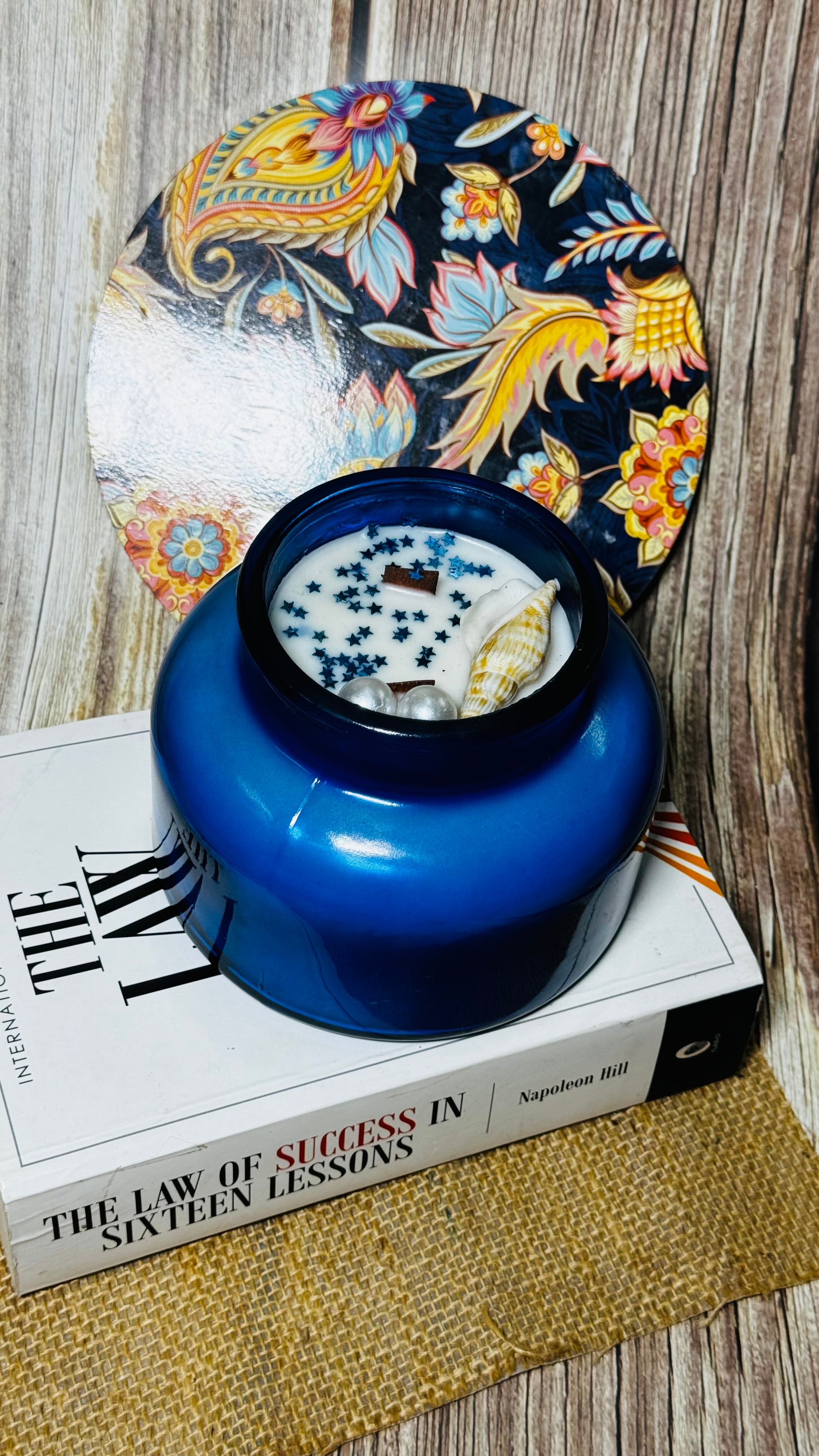 Luxury Blue Glass Jar Scented Candle – Ocean-Inspired Decorative Soy Wax Candle