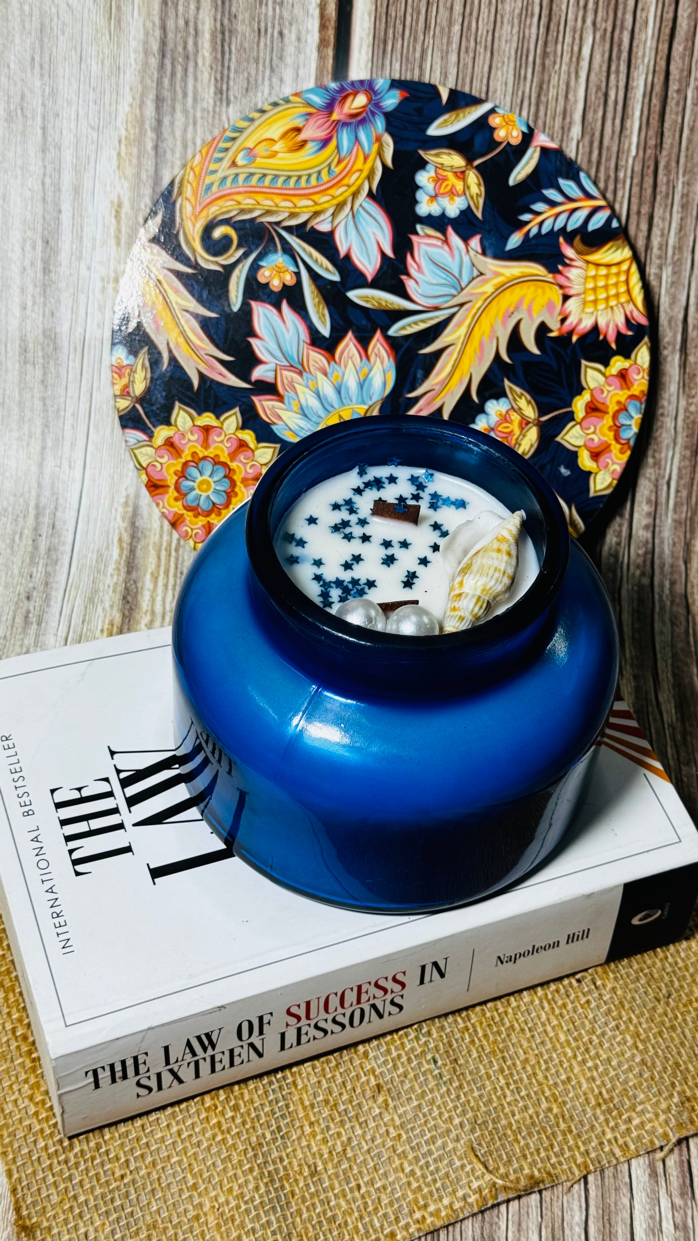 Luxury Blue Glass Jar Scented Candle – Ocean-Inspired Decorative Soy Wax Candle