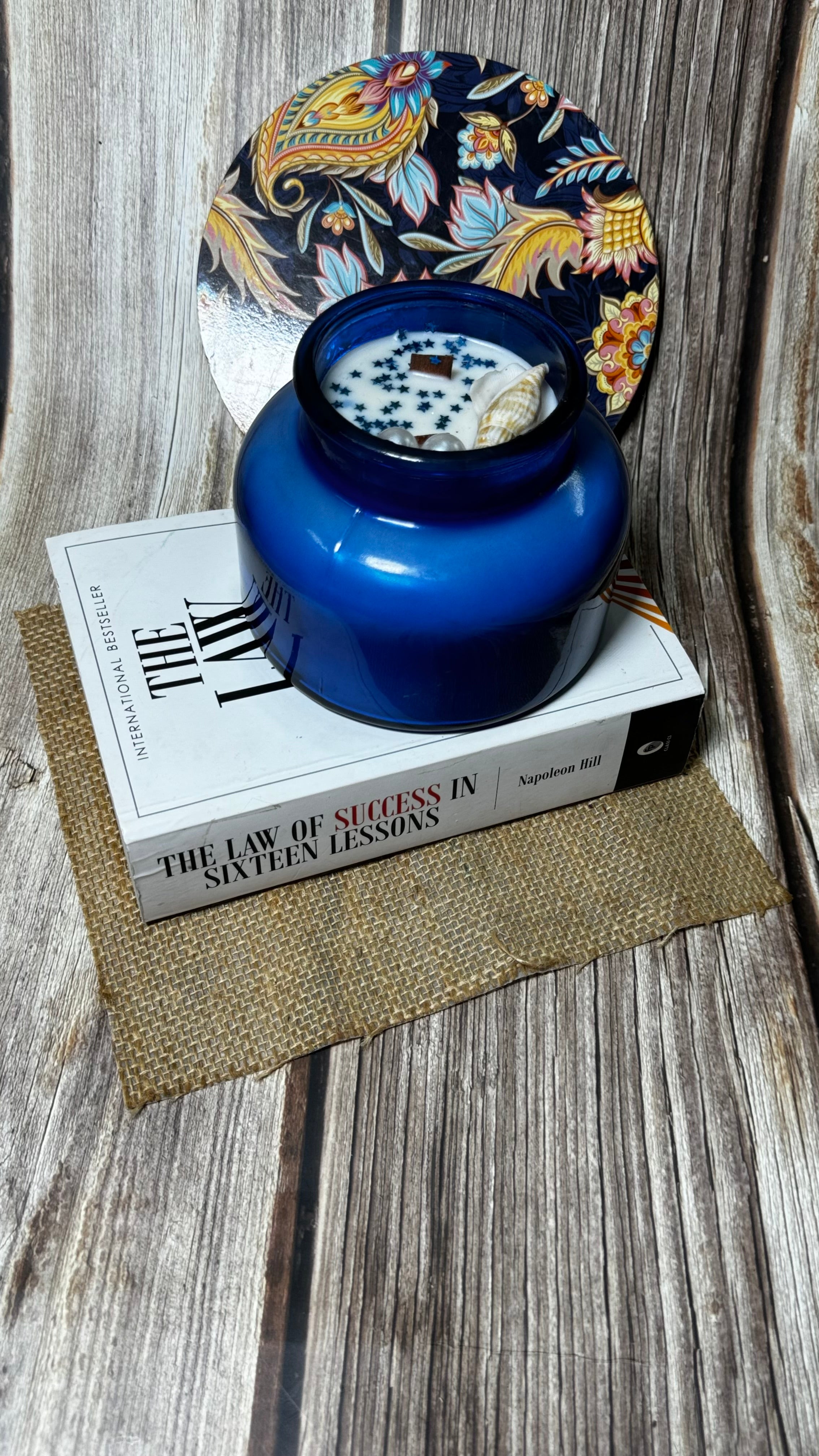 Luxury Blue Glass Jar Scented Candle – Ocean-Inspired Decorative Soy Wax Candle