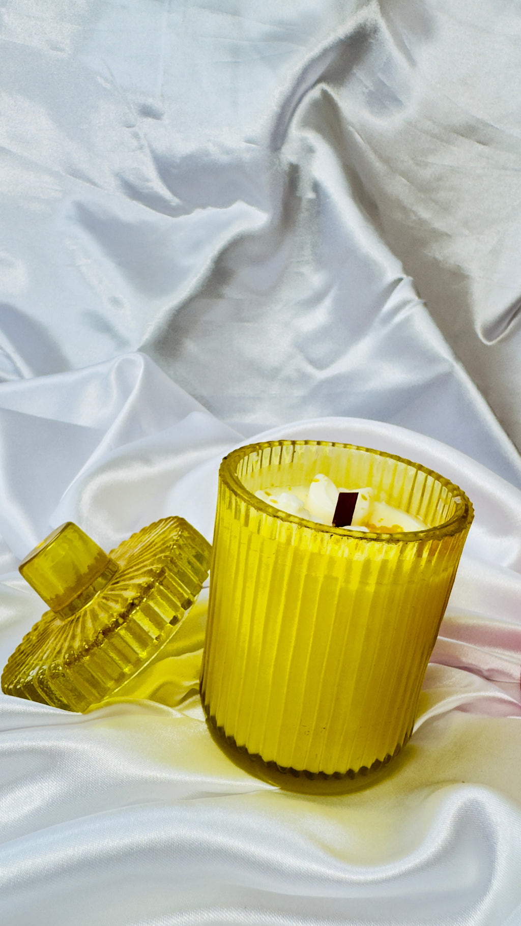Luxury Ribbed Glass Scented Candle with Lid – Premium Soy Wax Jar Candle (Yellow & Pink Edition)