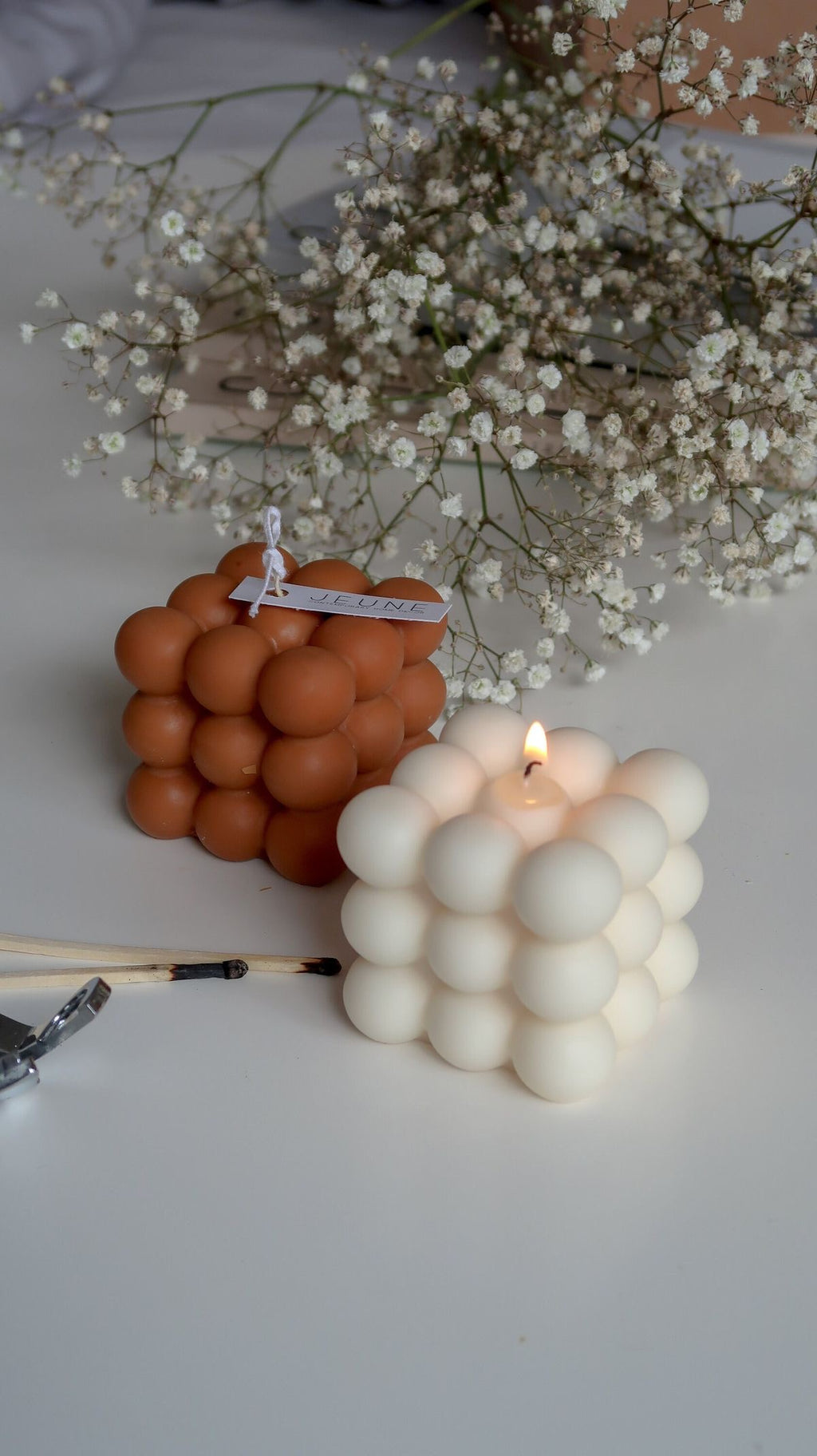 Bubble Cube Soy Wax Candle – Handmade Aesthetic Decorative Candle for Modern Home Décor