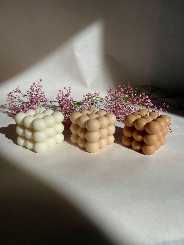 Bubble Cube Soy Wax Candle – Handmade Aesthetic Decorative Candle for Modern Home Décor