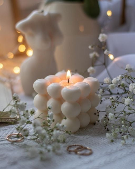 Bubble Cube Soy Wax Candle – Handmade Aesthetic Decorative Candle for Modern Home Décor