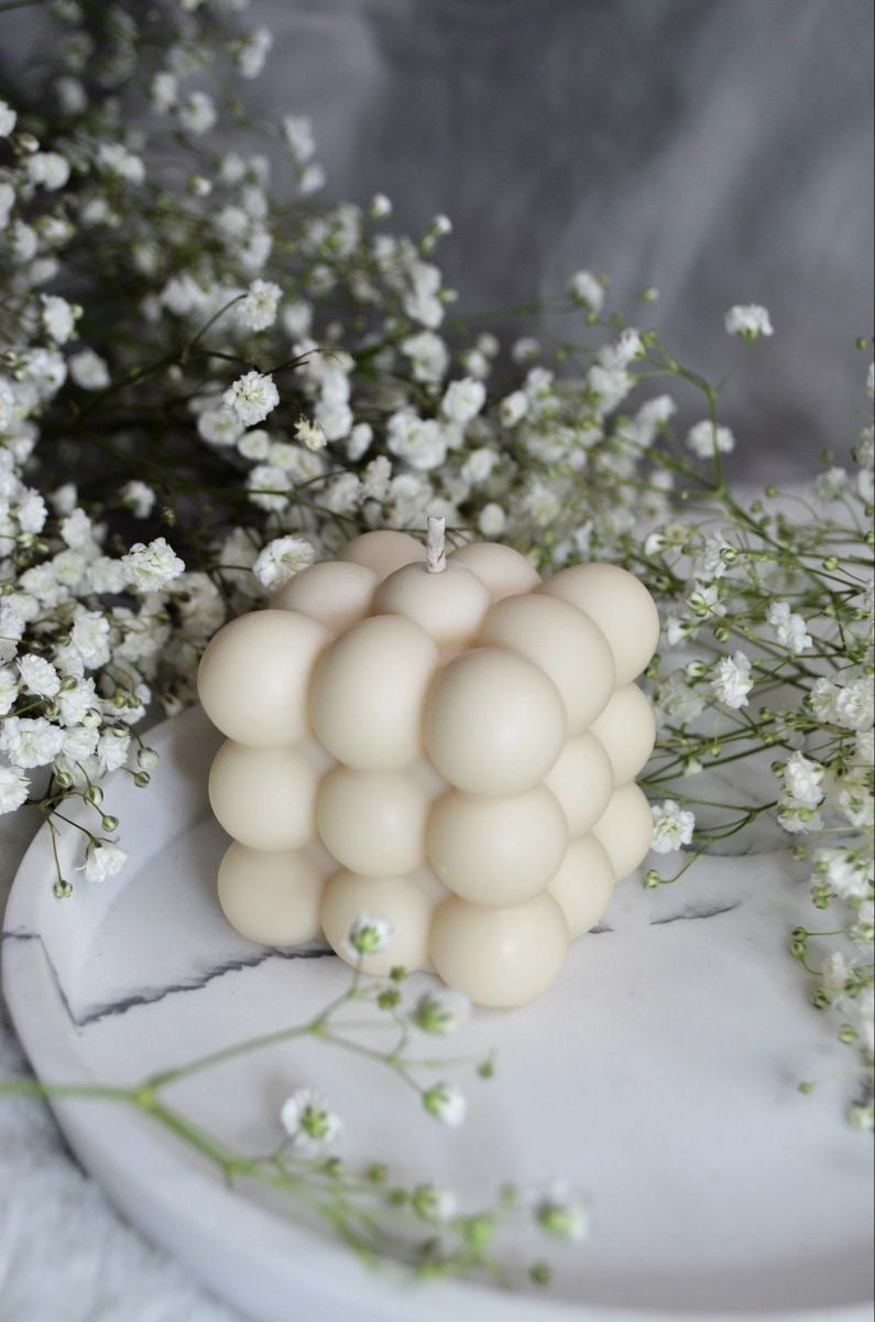 Bubble Cube Soy Wax Candle – Handmade Aesthetic Decorative Candle for Modern Home Décor