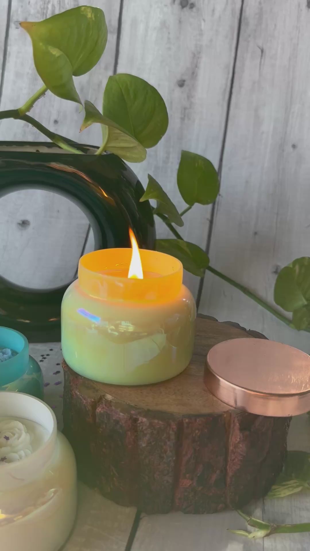 Luxury Iridescent Glass Soy Wax Candle – Handmade Decorative Jar Candle with Rose Wax Design